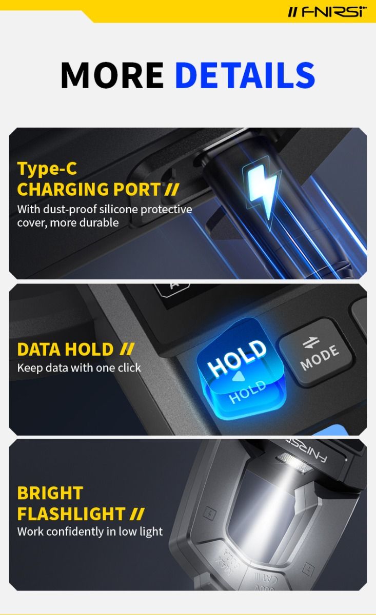 FNIRSI DMC-100 Kliešťový Multimeter: Plne Automatický, Inteligentný, NCV, AC/DC Napätie Prúd.