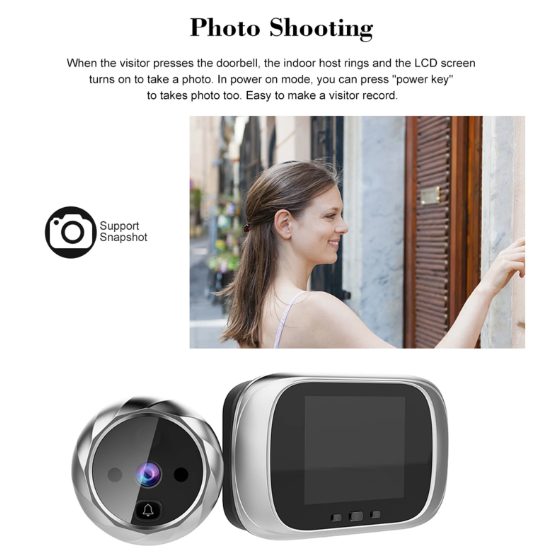 Digitálny dverový priezor s kamerou a zvončekom – 2,8-palcový, nočné videnie, fotografovanie, digitálne monitorovanie dverí pre domácu bezpečnosť
