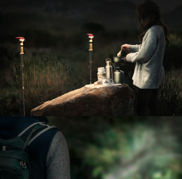 GUITORCH Trail Back Palice s Osvetlením | Ľahké Hliníkové pre Bezpečnú Nočnú Turistiku