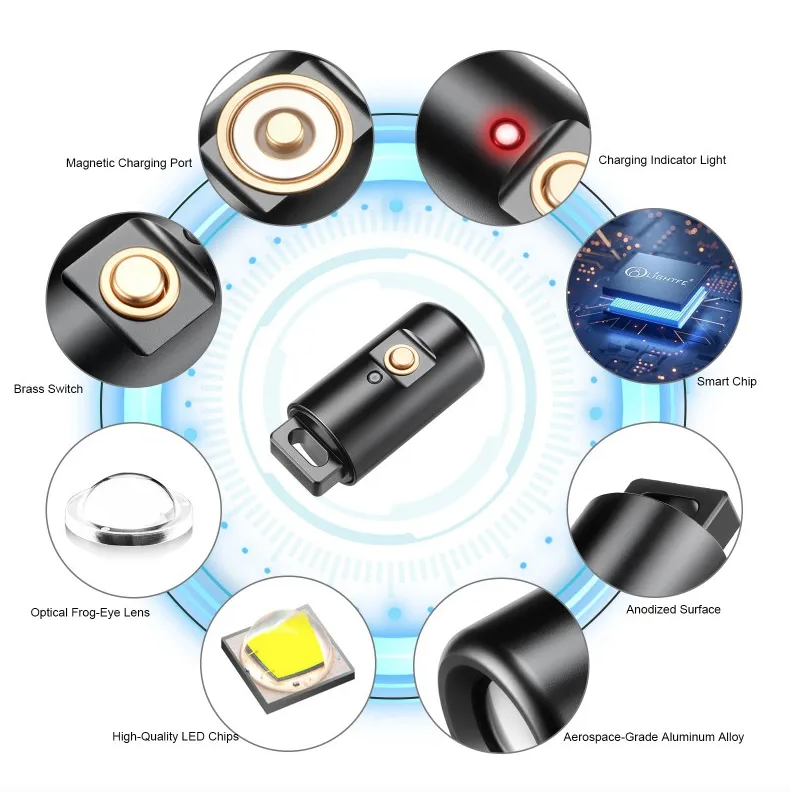 Mini LED Nabíjateľné Kempingové Svietidlo: Kompaktné & Prenosné, Vodotesné, s Kľúčenkou a Náhrdelníkom