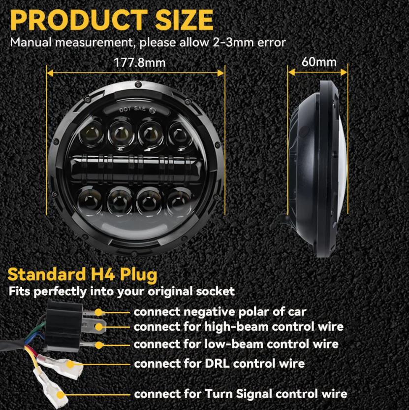 7-palcový motocyklový LED svetlomet Beam DRL Blinker pre Harley Jeep Wrangler 75W IP67 6000K svetlo