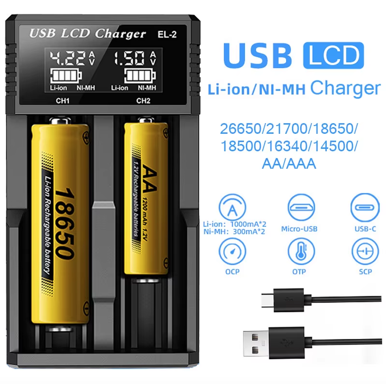 USB LCD inteligentná nabíjačka batérií, efektívna nabíjačka pre batérie 18650 AA AAA s LCD displejom, všestranná a prenosná