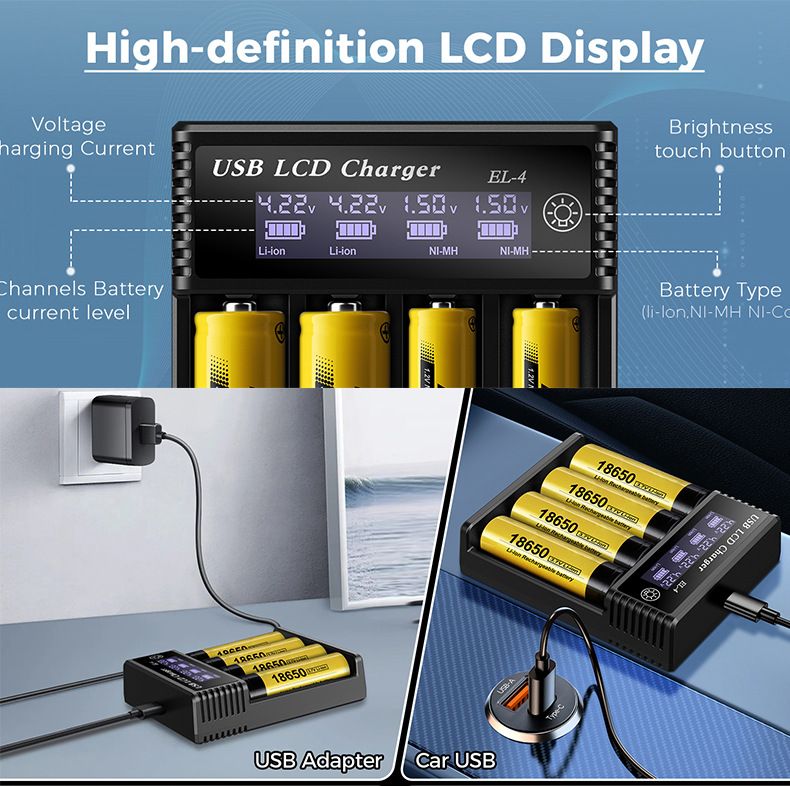 USB LCD inteligentná nabíjačka batérií, efektívna nabíjačka pre batérie 18650 AA AAA s LCD displejom, všestranná a prenosná