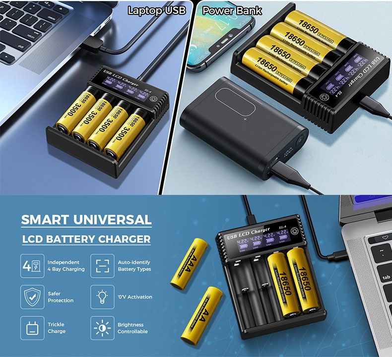 USB LCD inteligentná nabíjačka batérií, efektívna nabíjačka pre batérie 18650 AA AAA s LCD displejom, všestranná a prenosná