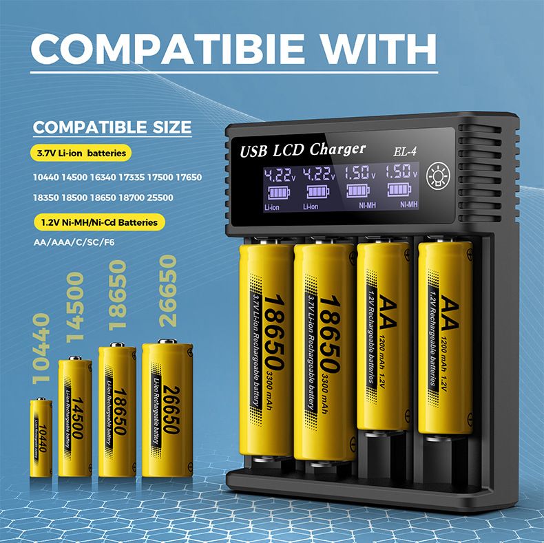 USB LCD inteligentná nabíjačka batérií, efektívna nabíjačka pre batérie 18650 AA AAA s LCD displejom, všestranná a prenosná