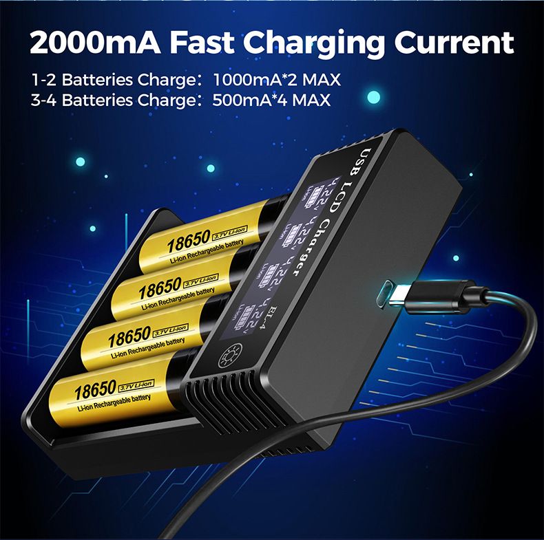 USB LCD inteligentná nabíjačka batérií, efektívna nabíjačka pre batérie 18650 AA AAA s LCD displejom, všestranná a prenosná