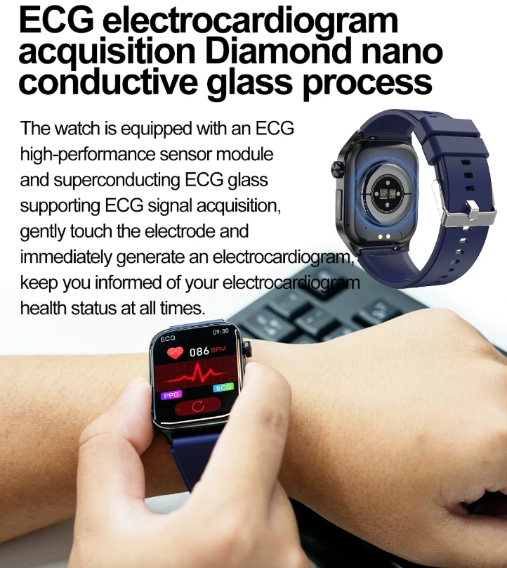 E580 inteligentné hodinky: Meranie glukózy, EKG, srdca a tlaku. IP68. Váš strážca zdravia!