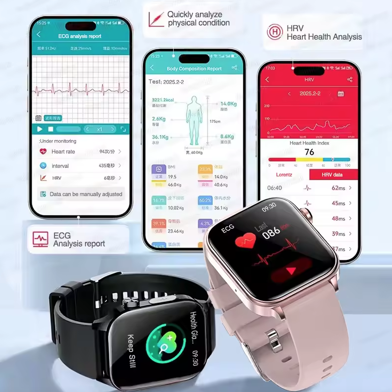 ET585 Inteligentné hodinky s EKG, PPG, AI diagnostikou zdravia pre mužov a ženy! Krvné lipidy, tlak, kyselina močová a srdcová frekvencia.