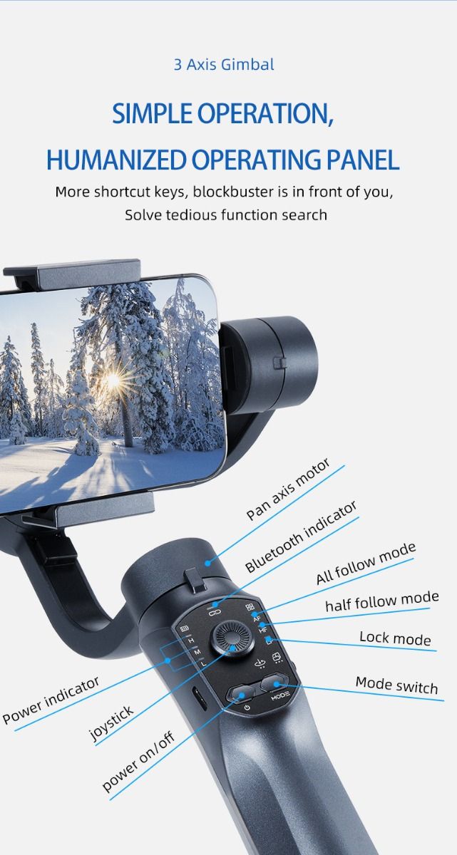 F10 Pro Stabilizátor 3-osový gimbal pre telefón na mobilné filmovanie s kompatibilitou so smartfónmi a rozpoznávaním tváre