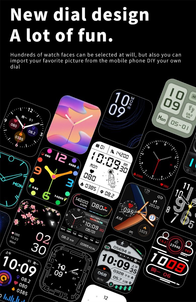 F57L Smart hodinky: Meranie Krvnej Glukózy, Tlaku, Srdcovej Frekvencie. 1.91" Monitorovanie Športu a Teploty.