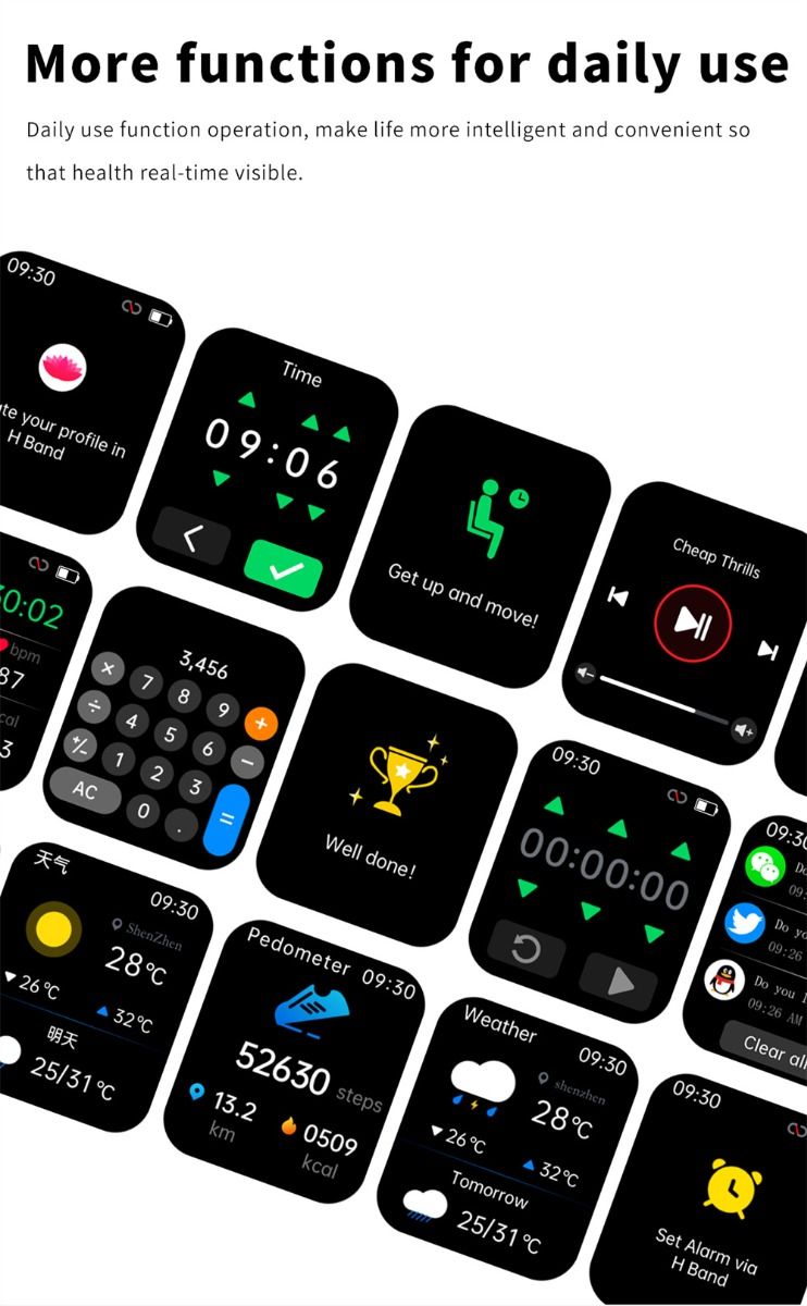 F57L Smart hodinky: Meranie Krvnej Glukózy, Tlaku, Srdcovej Frekvencie. 1.91" Monitorovanie Športu a Teploty.