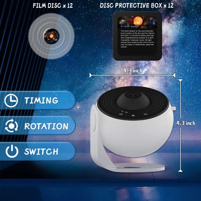 Nočné svetlo Galaxy projektor 12 v 1, lampa planetária pre deti s 360° otáčaním a upokojujúcou atmosférou.