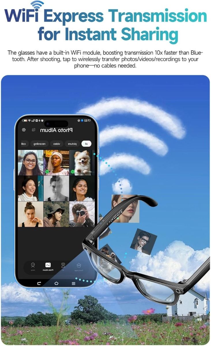 AI Smart Prekladové Okuliare s Kamerou, Bluetooth, UV a Anti-Modré Svetlo pre Hovory a Hudbu