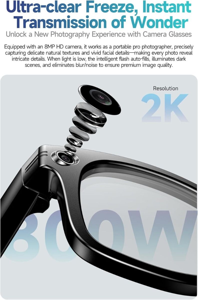 AI Smart Prekladové Okuliare s Kamerou, Bluetooth, UV a Anti-Modré Svetlo pre Hovory a Hudbu