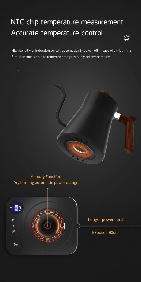 Elektrická rýchlovarná kanvica s reguláciou teploty v reálnom čase a elegantnou gooseneck pipkou 1200W