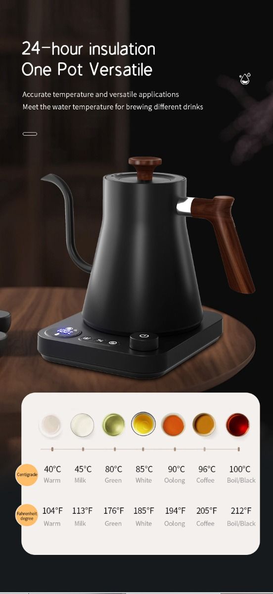 Elektrická rýchlovarná kanvica s reguláciou teploty v reálnom čase a elegantnou gooseneck pipkou 1200W