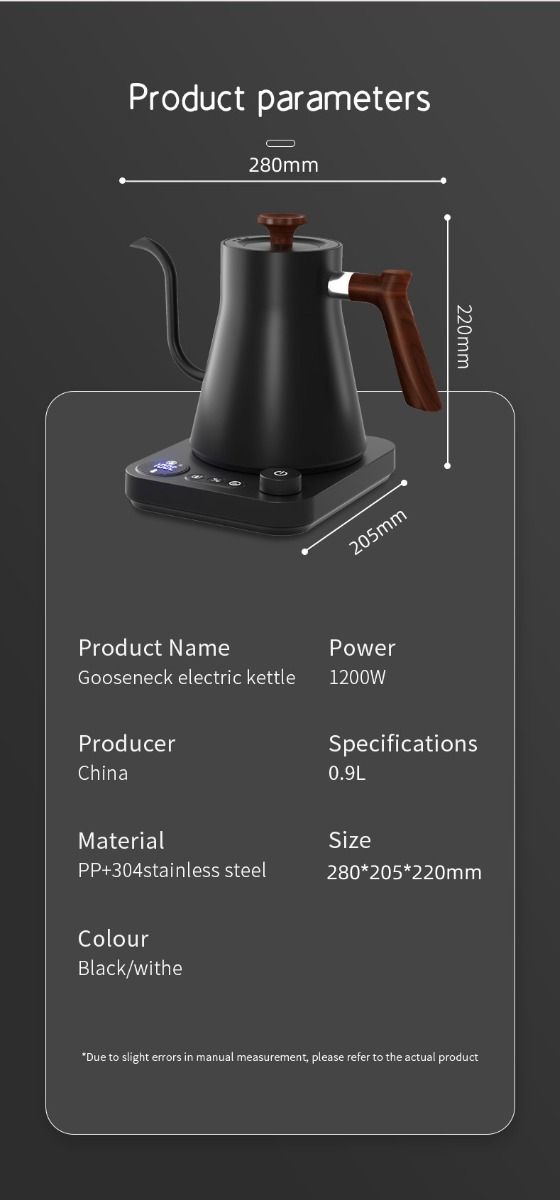 Elektrická rýchlovarná kanvica s reguláciou teploty v reálnom čase a elegantnou gooseneck pipkou 1200W