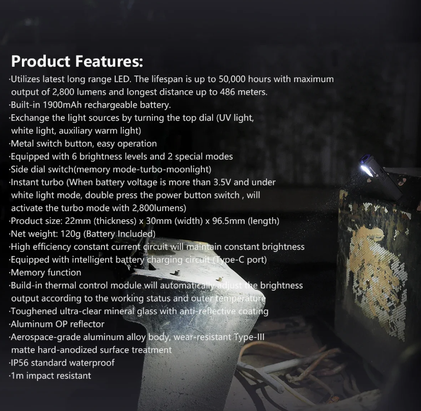 IMALENT GR36 EDC svietidlo, super jasné 2800lm, Type-C nabíjateľné LED, magnetické.