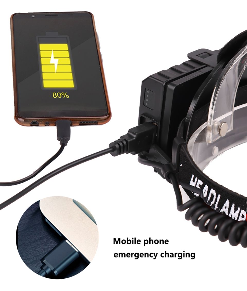 XHP70 LED čelovka 8000LM USB nabíjateľné vonkajšie svetlo IPX5 vodotesné s nastaviteľnými režimami na kempovanie a turistiku