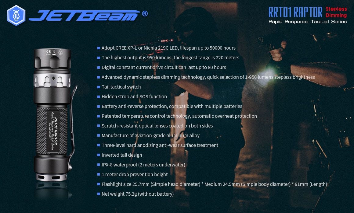 JETBeam JET-RRT01 XP-L 950 Lumen LED EDC baterka – odolné vonkajšie osvetlenie na kempovanie a turistiku