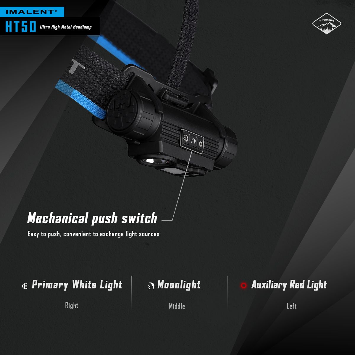 IMALENT HT50 LED dobrodružná čelovka s dvoma svetelnými zdrojmi, nabíjateľná, ľahký dizajn, vysoký svetelný výkon