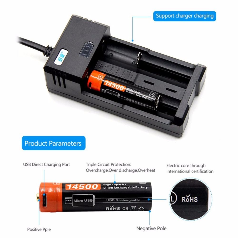 Doublepow 14500 750mAh nabíjateľná batéria 3.7V Li-ion s Micro USB pre zariadenia s vysokým odberom a kempovanie