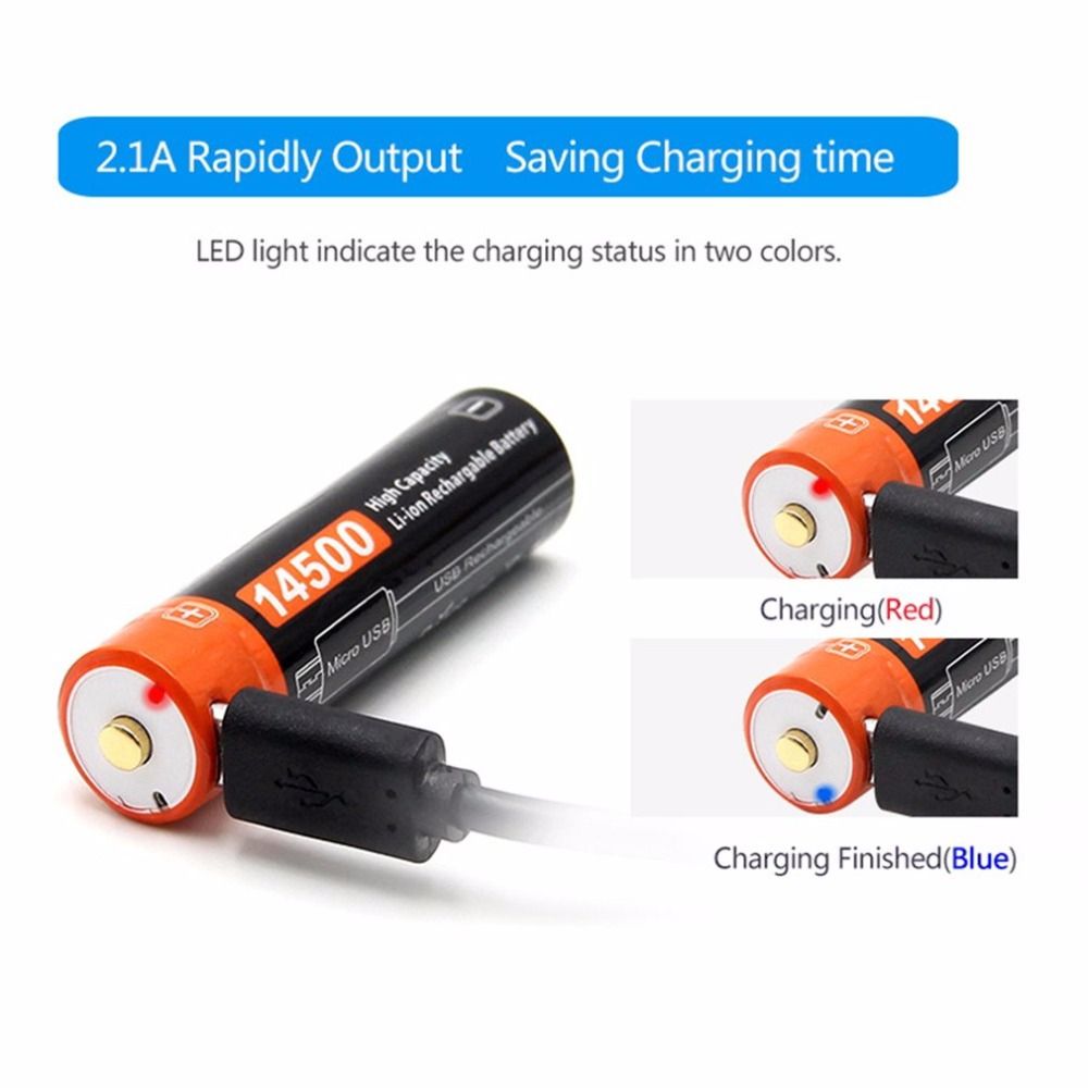 Doublepow 14500 750mAh nabíjateľná batéria 3.7V Li-ion s Micro USB pre zariadenia s vysokým odberom a kempovanie