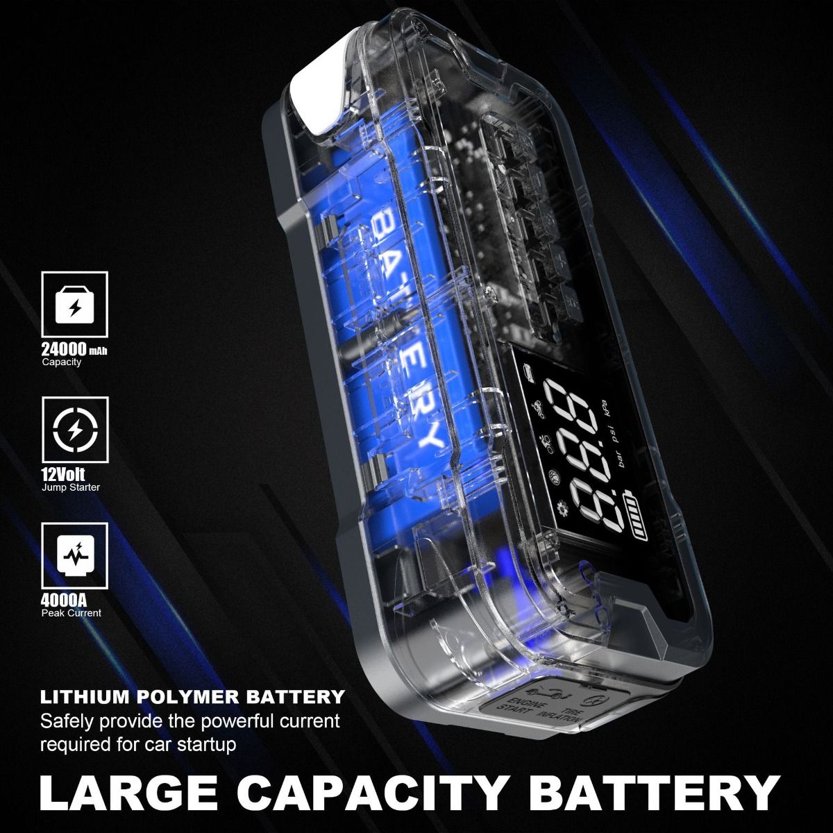 Kompaktné multifunkčné zariadenie Autopríslušenstvo Štartér do auta Power Bank s digitálnym displejom 8000mAh