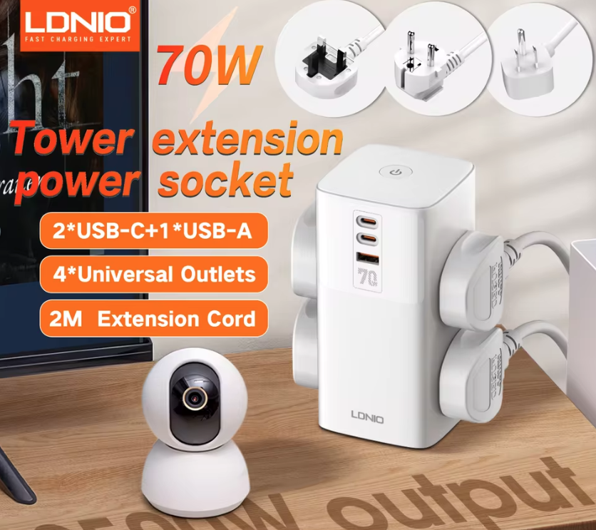 LDNIO Tower Multi Tap Cube Napájacia lišta so zásuvkami 70W Nabíjacie stanice 4 zásuvky Sieťový filter UK US EU Typ zástrčky na univerzálny adaptér