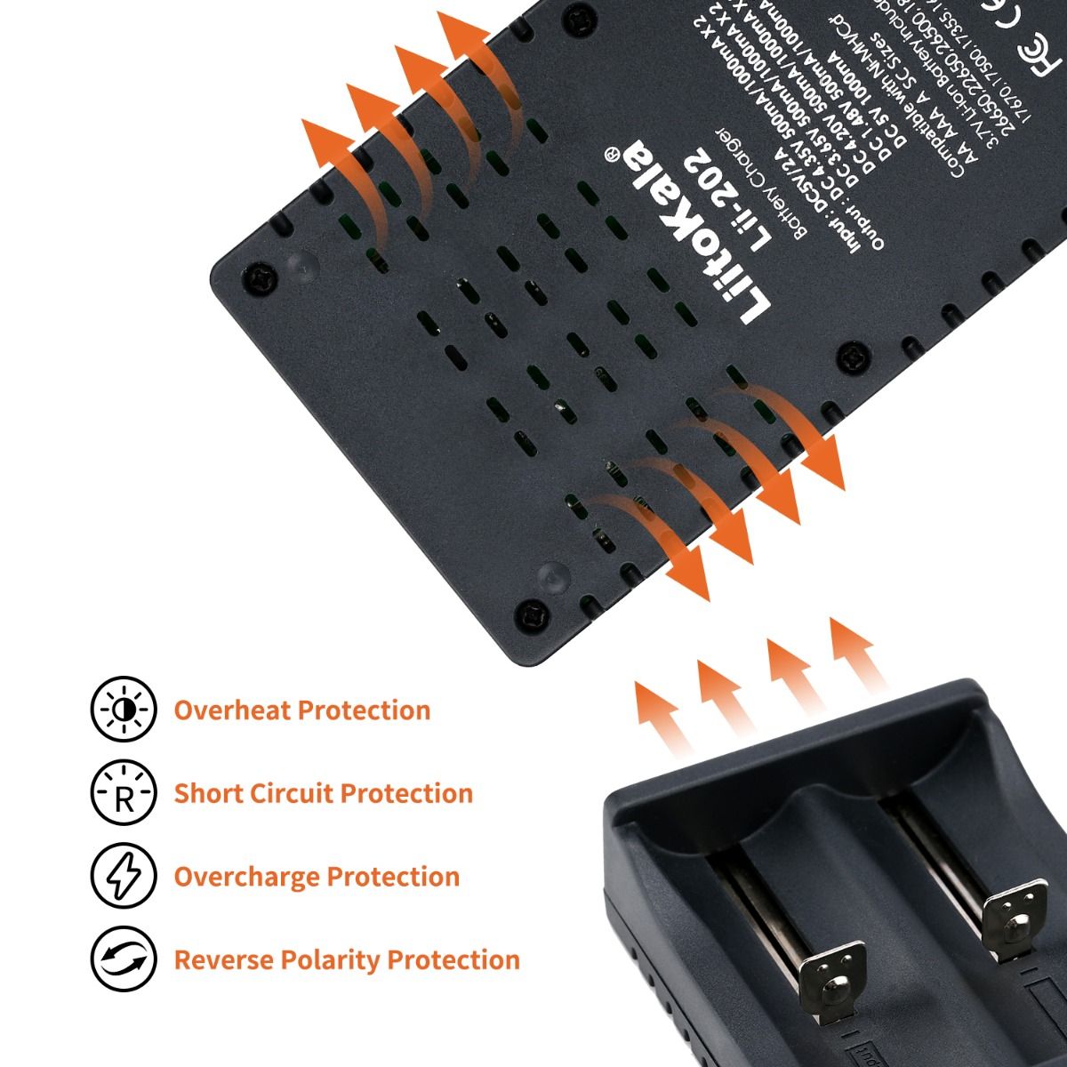 Liitokala Lii-202 Inteligentná nabíjačka pre 18650 26650 21700 NiMH lítiové batérie, dvojkanálová, USB výstup