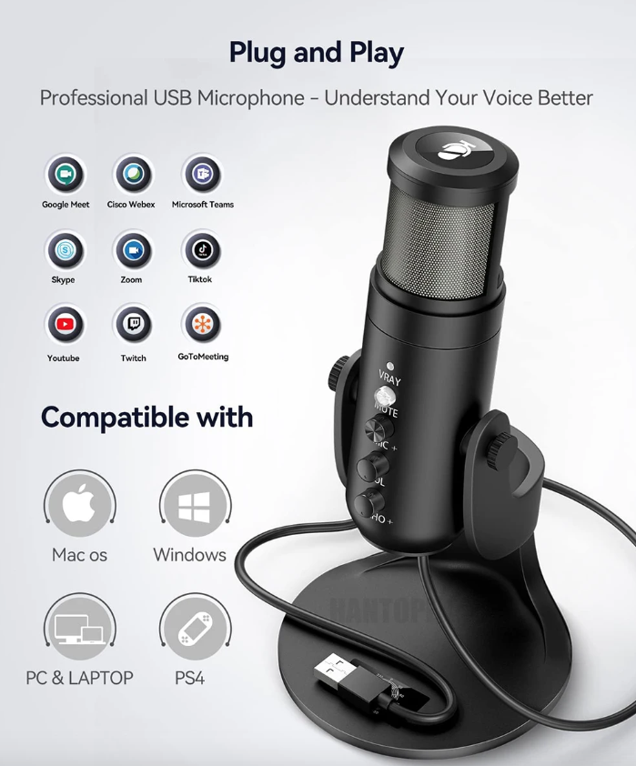 MU900PRO RGB USB mikrofón profesionálny kardioidný s dynamickým RGB osvetlením na podcasting a streamovanie