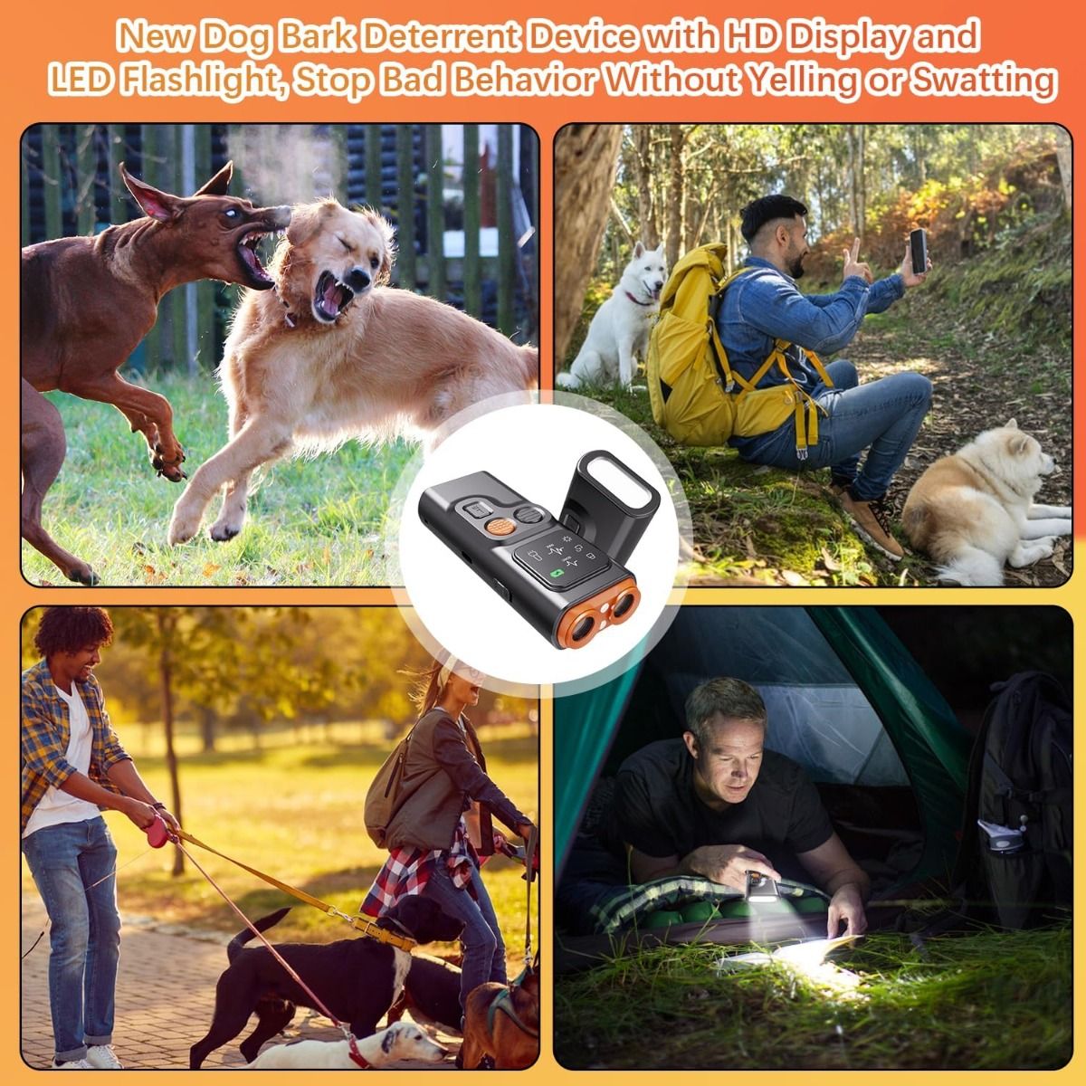 Bark Guard Zariadenie proti štekaniu pre psov, zariadenia na odpudzovanie štekania psov dokážu zastaviť zlé správanie s HD displejom a LED baterkou.
