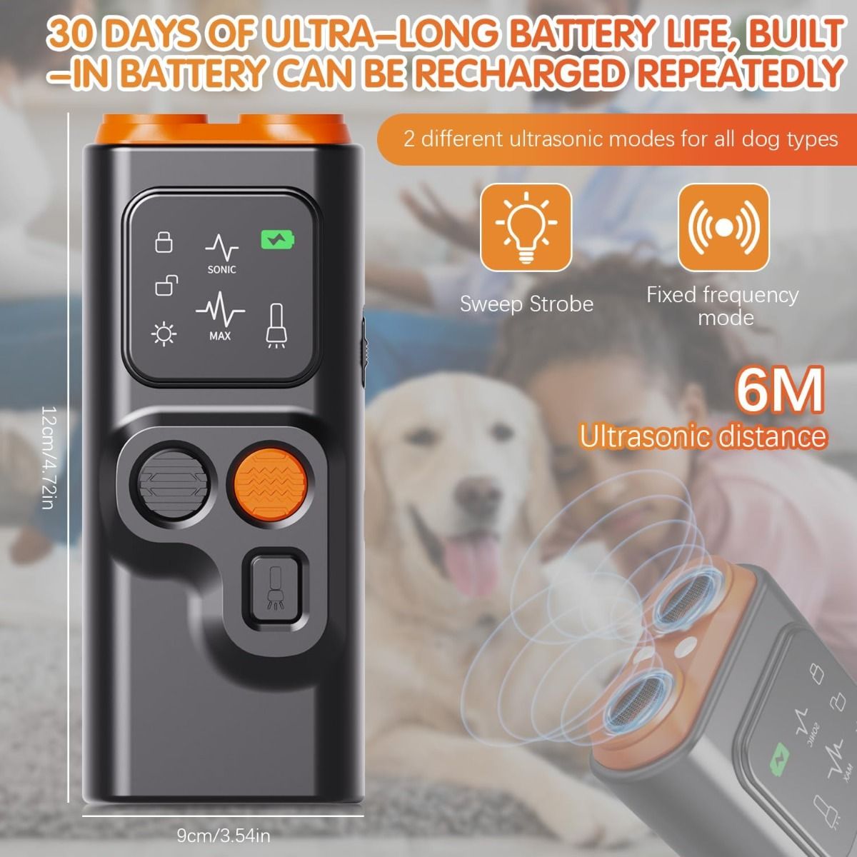 Bark Guard Zariadenie proti štekaniu pre psov, zariadenia na odpudzovanie štekania psov dokážu zastaviť zlé správanie s HD displejom a LED baterkou.