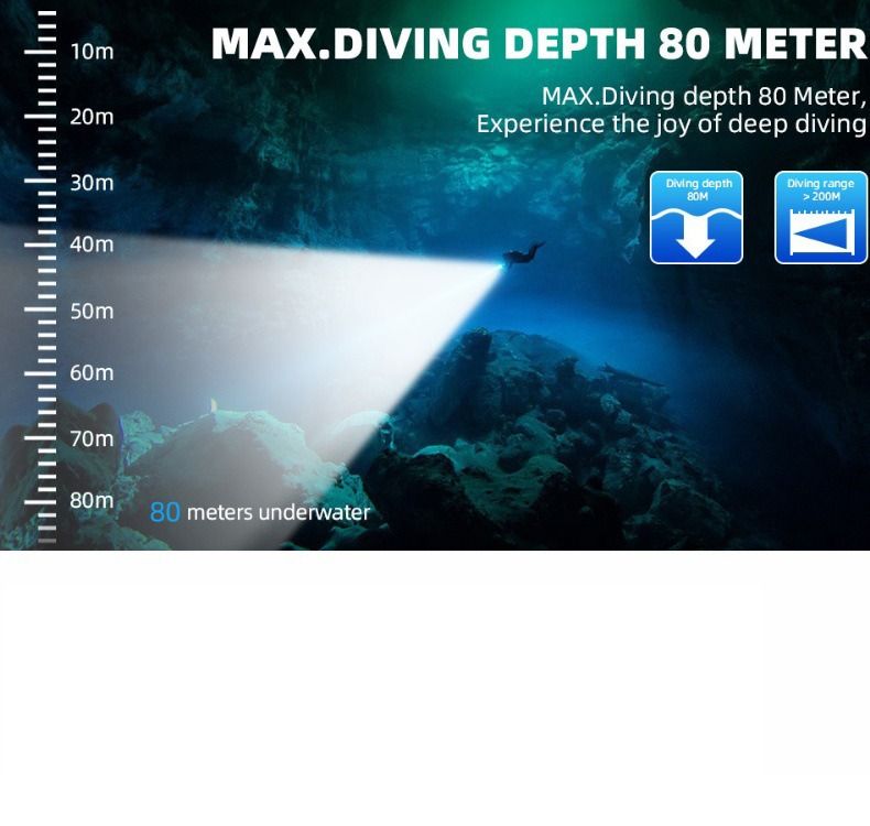 P70 Potápačské svietidlo: 5000 lúmenov, super jasné | IPX8 Vodotesné do 200m pre nočné potápanie