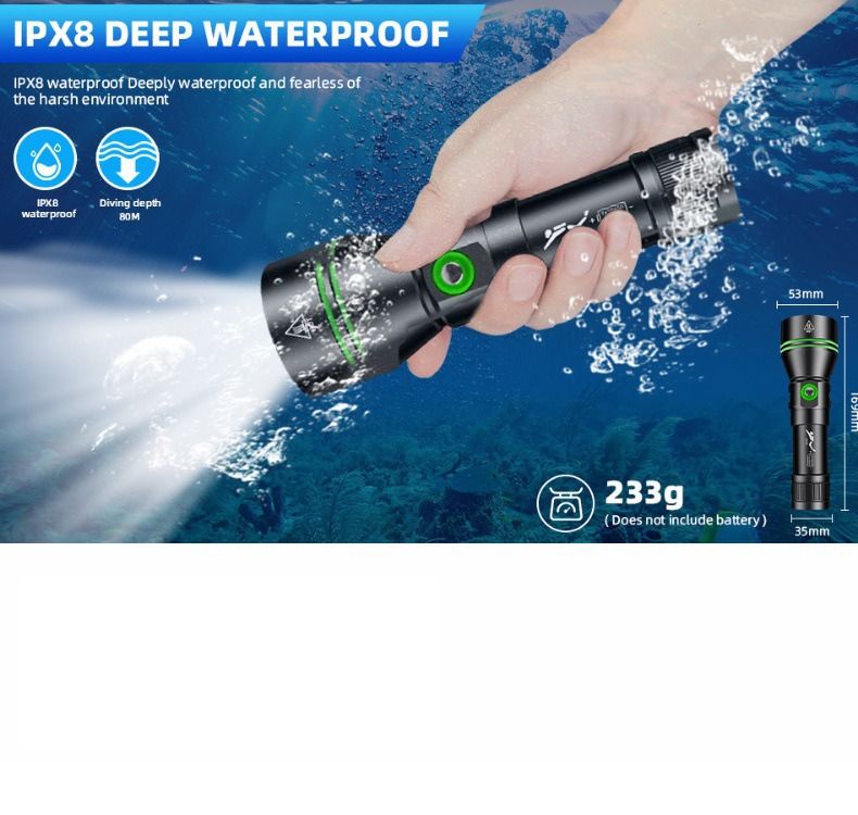 P70 Potápačské svietidlo: 5000 lúmenov, super jasné | IPX8 Vodotesné do 200m pre nočné potápanie