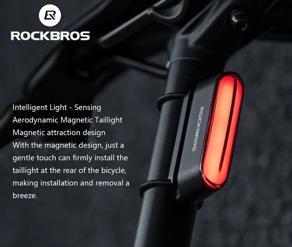ROCKBROS Magnetické zadné svetlo na bicykel IPX6 Vodotesné 7 režimov Inteligentný senzor Nočné bezpečnostné výstražné svetlo Cyklistické príslušenstvo