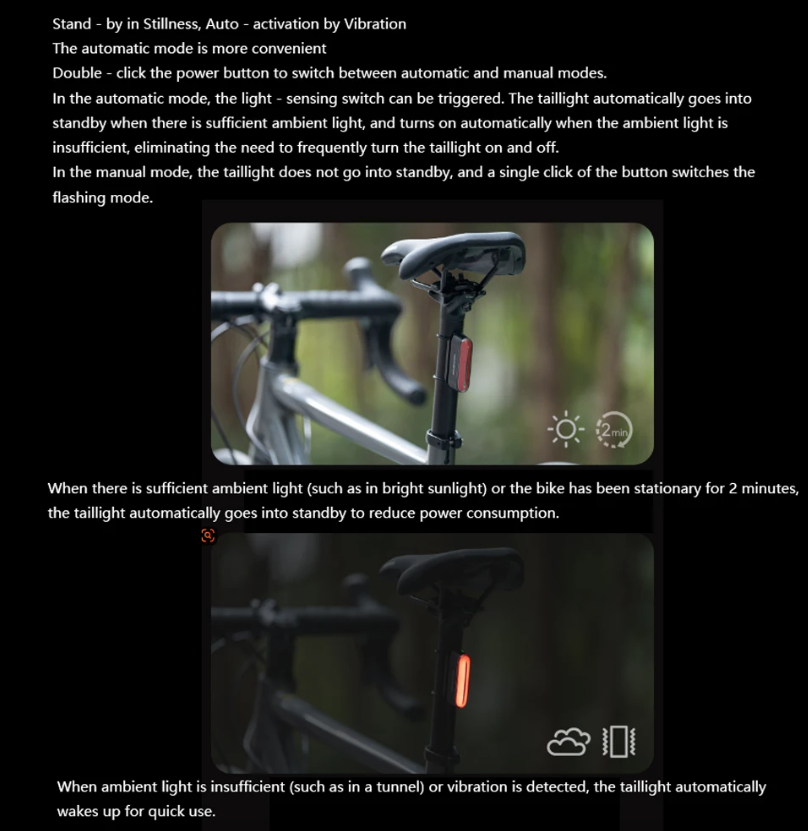 ROCKBROS Magnetické zadné svetlo na bicykel IPX6 Vodotesné 7 režimov Inteligentný senzor Nočné bezpečnostné výstražné svetlo Cyklistické príslušenstvo