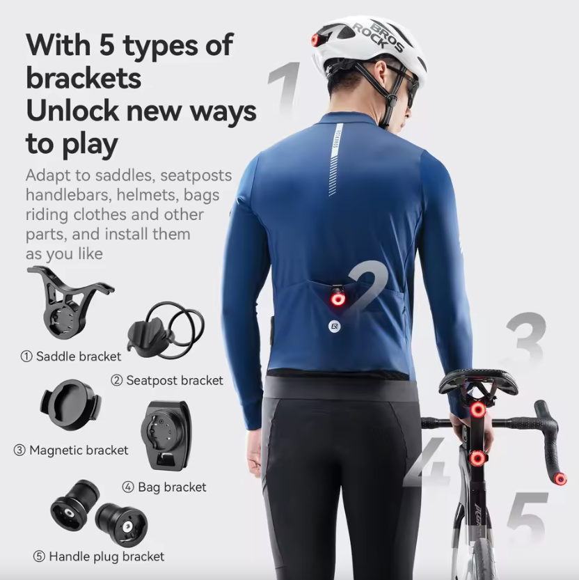 ROCKBROS R0 Svetlo na bicykel do koncovky riadidiel Type-C MTB cestná cyklistika zadné svetlo
