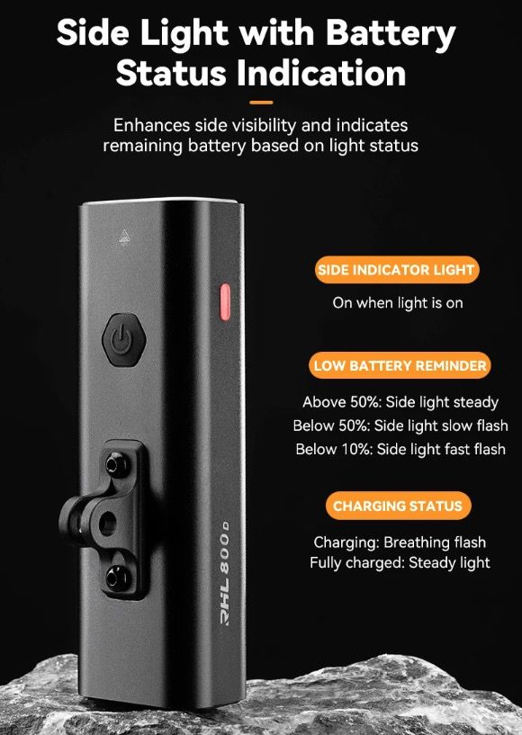 ROCKBROS RHL-1000LUMEN Predné svetlo na bicykel, odolné voči dažďu, LED cyklistické svetlo, nabíjateľné cez USB-C, na nočnú jazdu