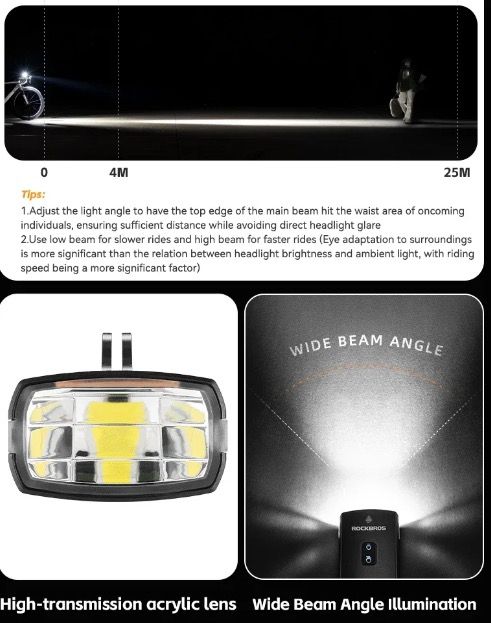 ROCKBROS RHL3000 Cyklistické svetlo 3000 lúmenov, LED predné svetlo, 10000mAh batéria, vodeodolné, na MTB a cestnú cyklistiku, odolné