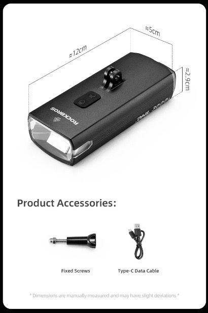 ROCKBROS RHL3000 Cyklistické svetlo 3000 lúmenov, LED predné svetlo, 10000mAh batéria, vodeodolné, na MTB a cestnú cyklistiku, odolné