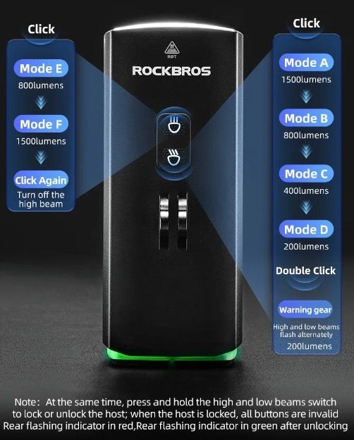ROCKBROS RHL3000 Cyklistické svetlo 3000 lúmenov, LED predné svetlo, 10000mAh batéria, vodeodolné, na MTB a cestnú cyklistiku, odolné