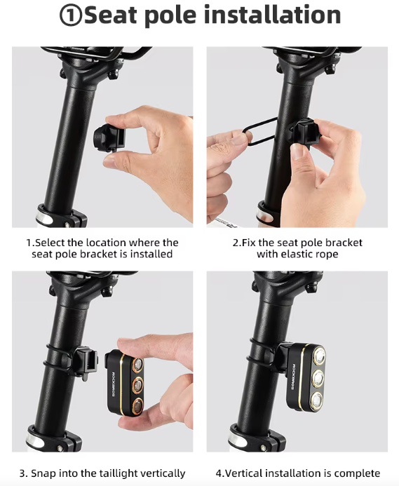 ROCKBROS Smart zadné svetlo na bicykel – IP64 vodotesné, výstražné, s nabíjaním cez USB-C a detekciou brzdenia, nočné cyklistické svetlo, príslušenstvo na bicykel