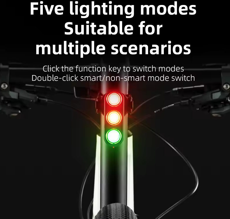 ROCKBROS Smart zadné svetlo na bicykel – IP64 vodotesné, výstražné, s nabíjaním cez USB-C a detekciou brzdenia, nočné cyklistické svetlo, príslušenstvo na bicykel