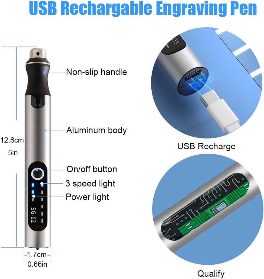 USB nabíjateľné gravírovacie pero s 35 bitmi, mini elektrický gravírovací stroj na leptanie, bezdrôtové rotačné nástroje na gravírovanie šperkov, kameňa, kovu, plastu, dreva, živice a modelov.