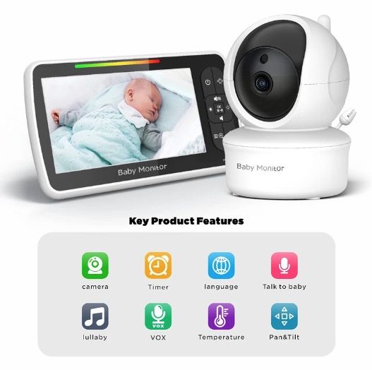 5-palcový detský monitor SM650 HD 720P video dlhotrvajúca batéria dvojsmerné audio prenosný dohľad nad dojčatami