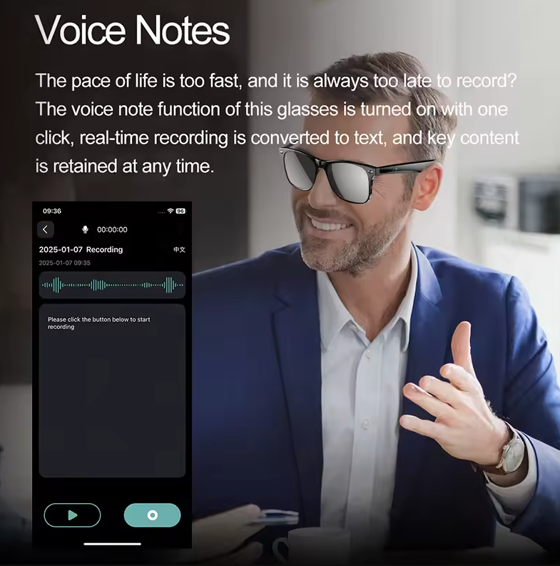 AI Inteligentné okuliare s prekladačom: BT volanie, potlačenie hluku a hudba!