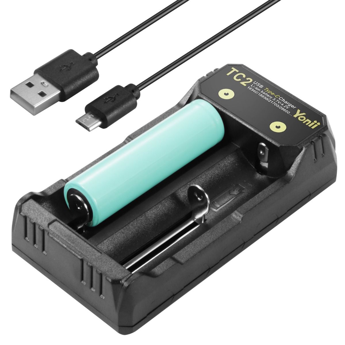 TC2 USB Type-C nabíjačka, rýchle nabíjanie 4.2V pre 18650 21700 Li-ion batérie, dva porty pre outdoorové vybavenie