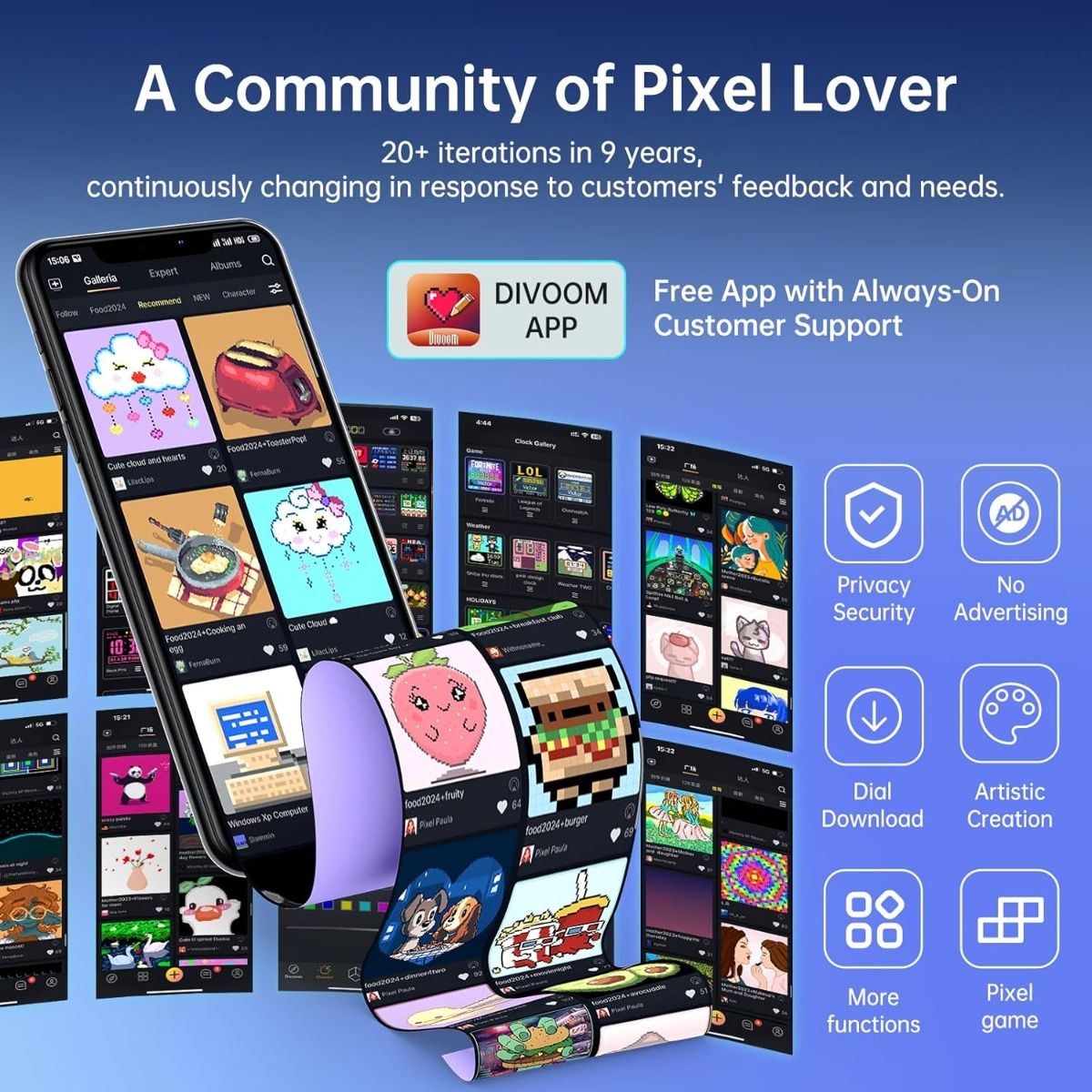 Divoom Times Gate Kyberpunk Digitálny Budík | Smart Aplikácia, RGB LED Displej