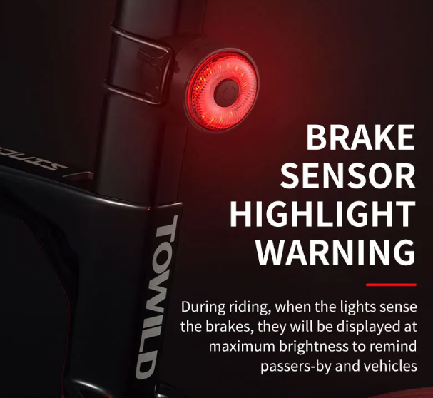 TOWILD TL03 Cyklistické inteligentné automatické brzdové snímacie LED zadné svetlo – príslušenstvo na bicykel s piatimi režimami blikania